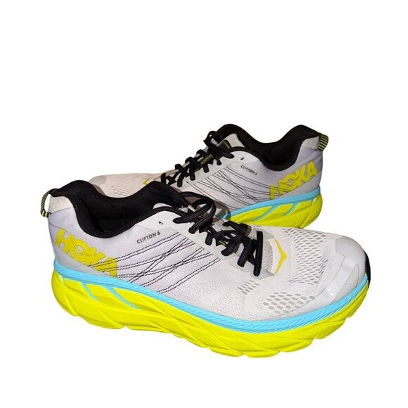 Hoka men’s Clifton 6 Athletic Shoes - White, Yellow, and Blue size 11 main image 7